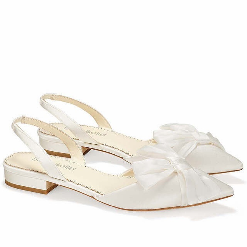Bella Belle Cream Slingback Flats with Bow Accent